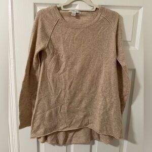 Subtle Luxury 100% Cashmere Sweater Tan Beige Raw Hem Flowy XS/S Small